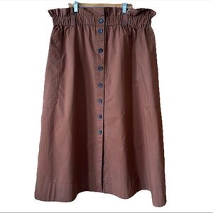 Everlane The Easy Button-Front Skirt Cocoa Brown 100% Cotton Size XL